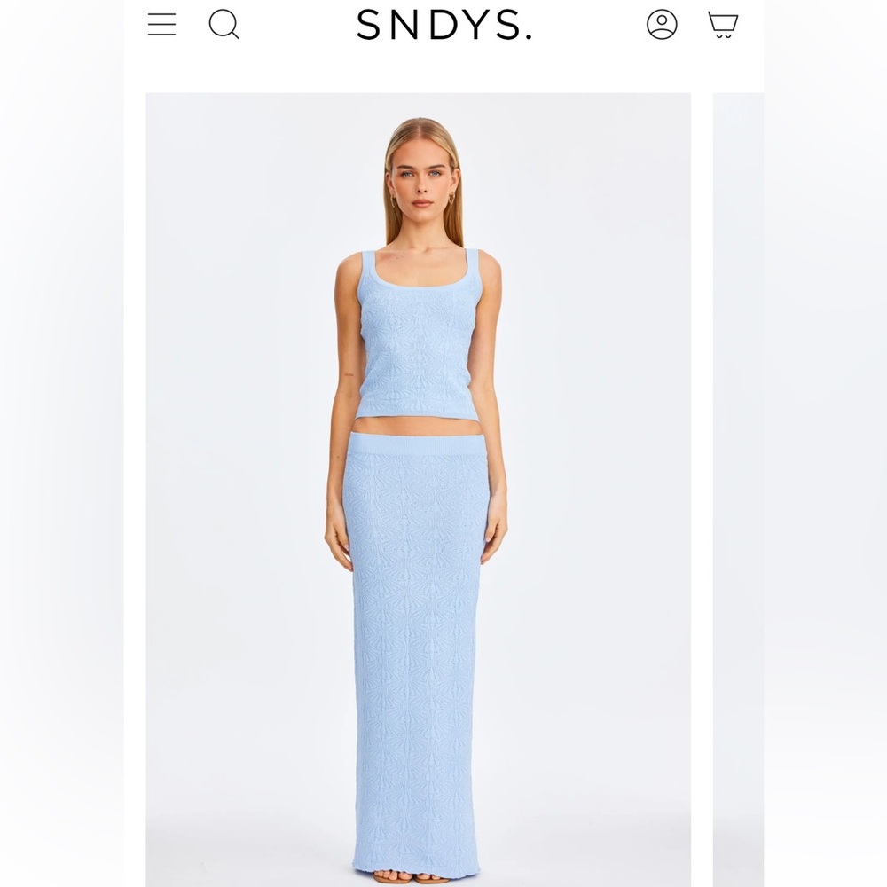 SNDYS Blue Pointelle Knit Tank & Maxi Skirt Set XS